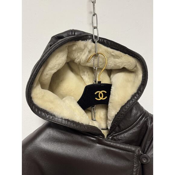 Wilsons Leather Jacket Womens Small Hooded Faux Shearling Belted Coat - Picture 4 of 12